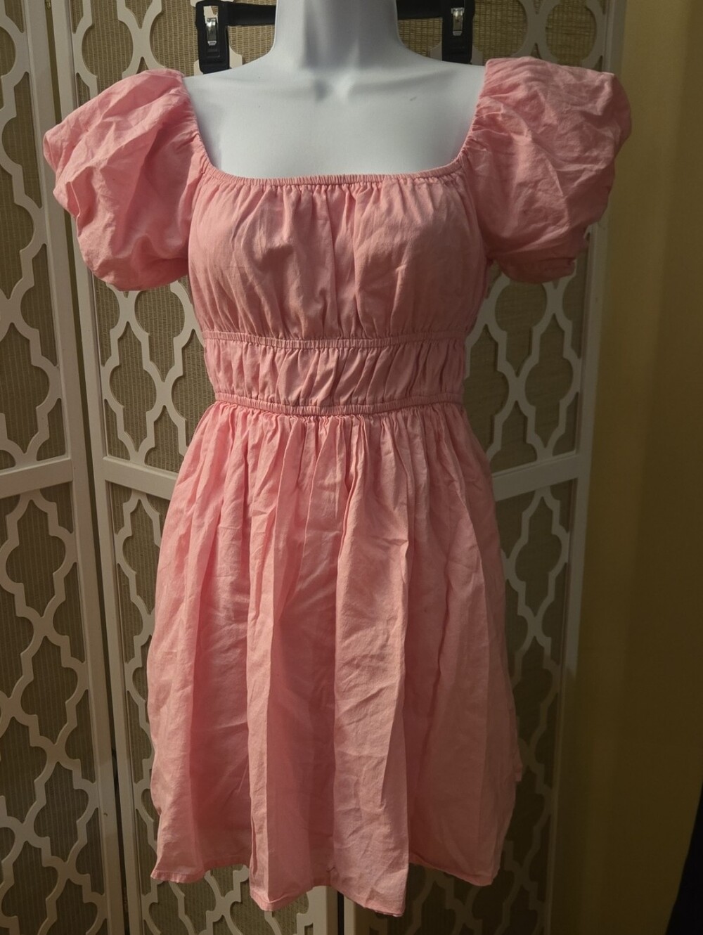 Hollister Pink Puff-Sleeve Square-Neck Mini Dress